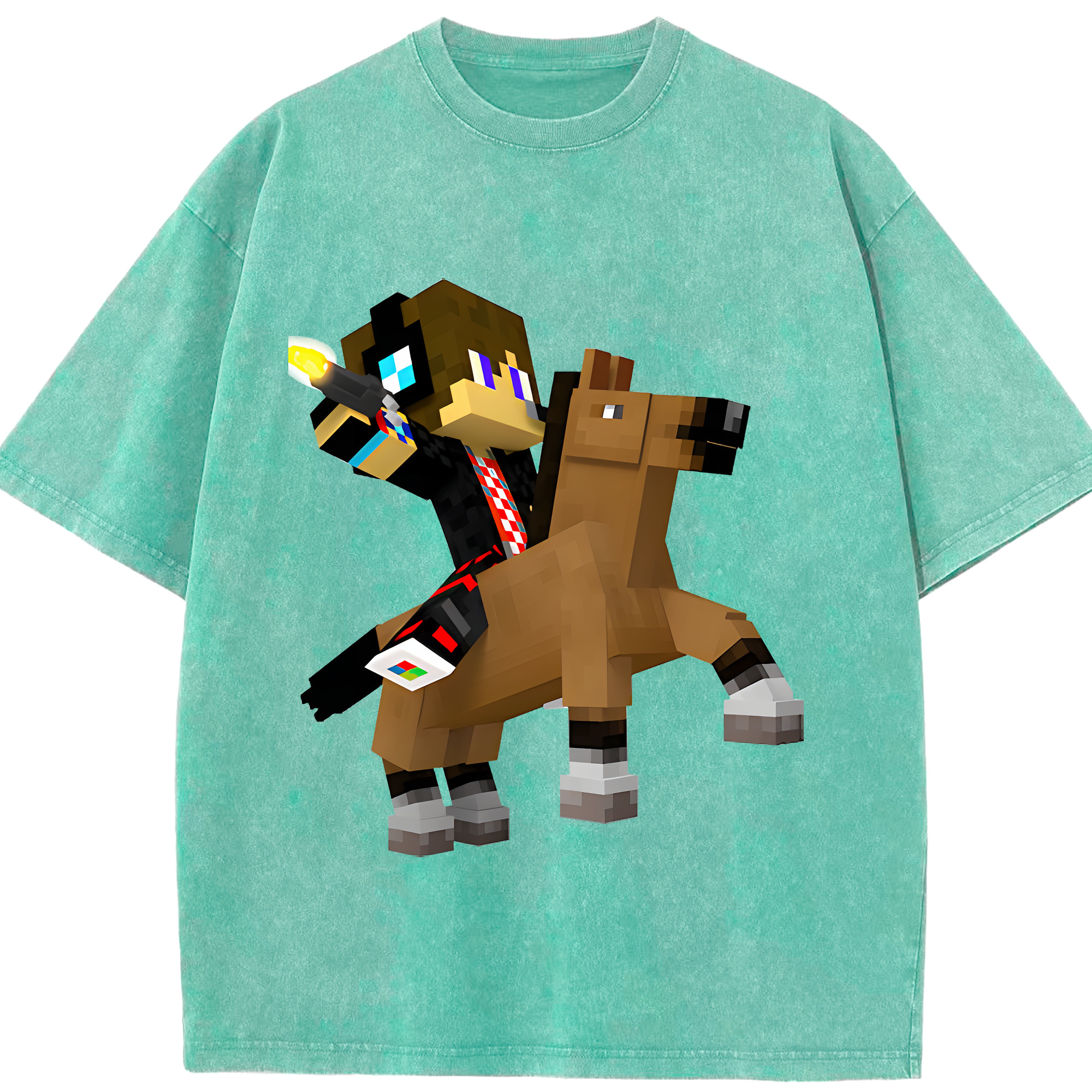 （画像用） マインクラフト ブロックの世界 Minecraft MC Block world 綿100% ヴィンテージ風 半袖Tシャツ（フロントプリント）